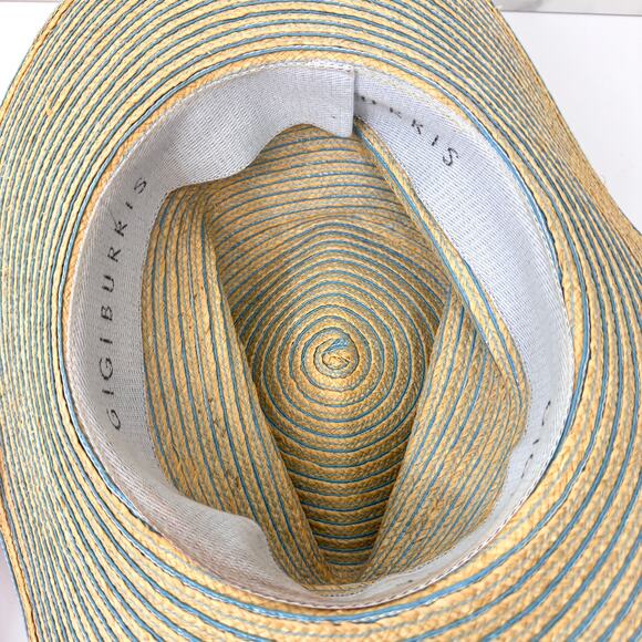 Gigi Burris Millinery Womens Jeanne Staw Hat Striped Metal Feather Summer Blue main image 8